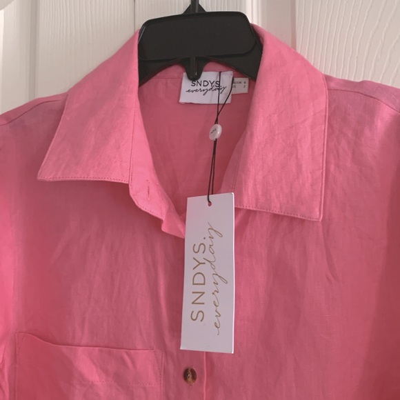 SNDYS Leo Linen Button Up Shirt in Pink Size 2 From REVOLVE - Picture 6 of 7